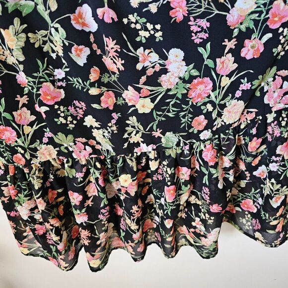 EUC FOREVER 21 FLORAL SPAGHETTI STRAP MIDI DRESS RUCHED RUFFLED SIZE LARGE - Picture 10 of 14